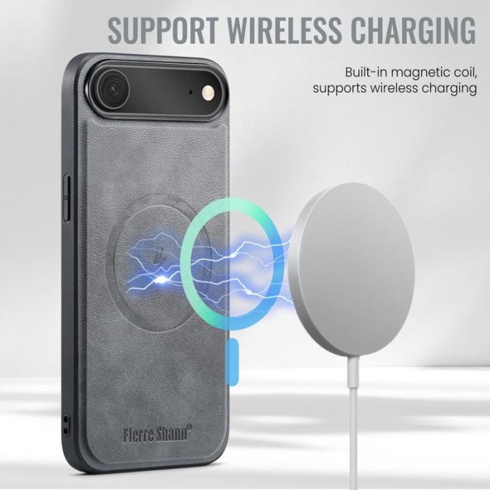 FIERRE SHANN - FIERRE SHANN 027 för iPhone Air Fodral Äkta läder - Grå