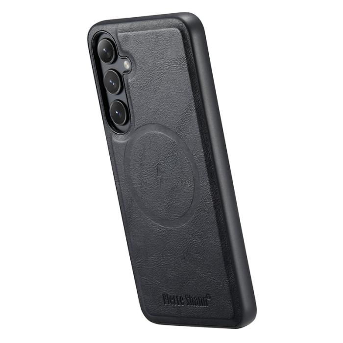 FIERRE SHANN - FIERRE SHANN 027 för Samsung Galaxy S25 Fodral Äkta läder - Svart