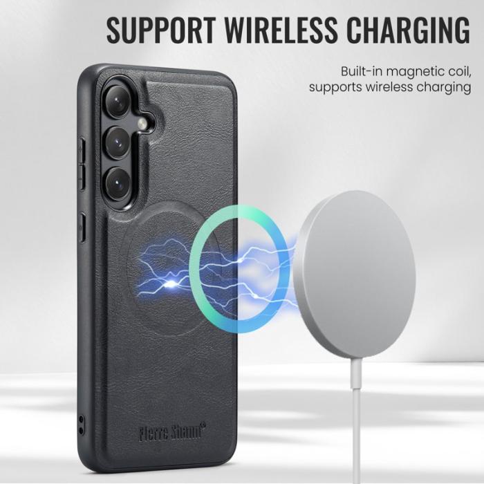 FIERRE SHANN - FIERRE SHANN 027 för Samsung Galaxy S25 Fodral Äkta läder - Svart