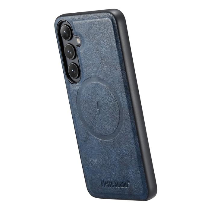 FIERRE SHANN - FIERRE SHANN 027 Fodral för Samsung Galaxy S24 FE - Äkta läder - Blå