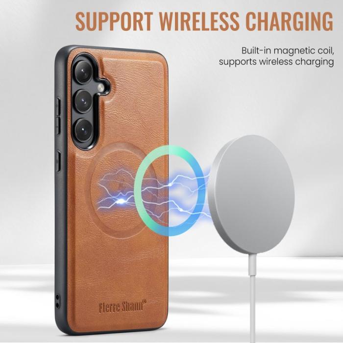 FIERRE SHANN - FIERRE SHANN 027 Fodral för Samsung Galaxy S24 FE - Äkta läder - Brun