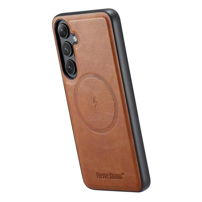 FIERRE SHANN - FIERRE SHANN 027 Fodral för Samsung Galaxy S24 FE - Äkta läder - Brun