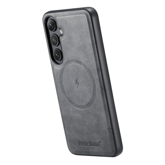 FIERRE SHANN - FIERRE SHANN 027 Fodral för Samsung Galaxy S24 FE - Äkta läder - Grå