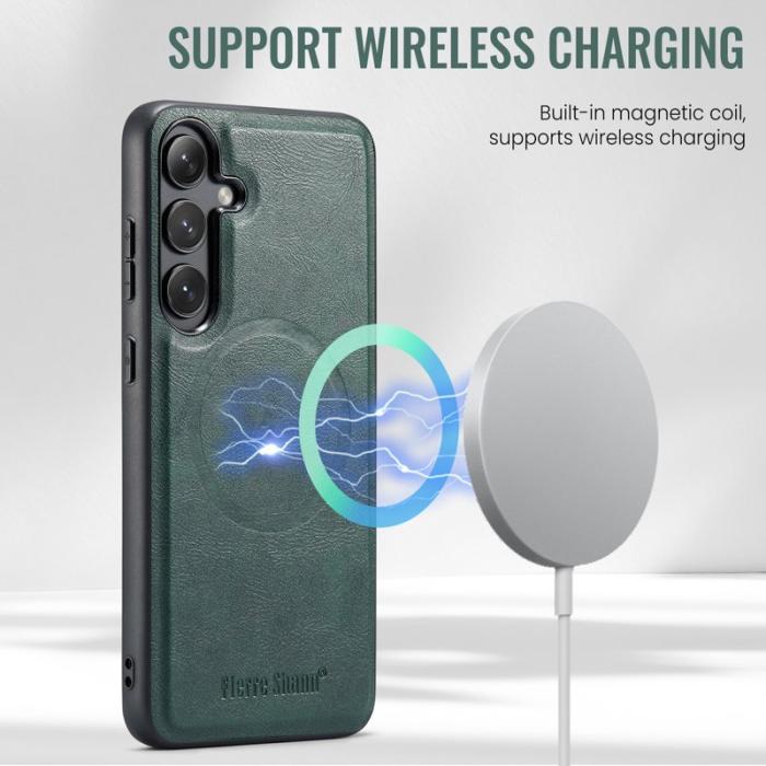 FIERRE SHANN - FIERRE SHANN 027 Fodral för Samsung Galaxy S24 FE - Äkta läder - Grön