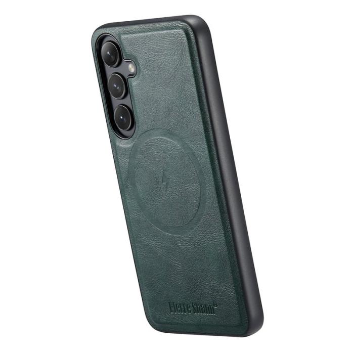 FIERRE SHANN - FIERRE SHANN 027 Fodral för Samsung Galaxy S24 FE - Äkta läder - Grön