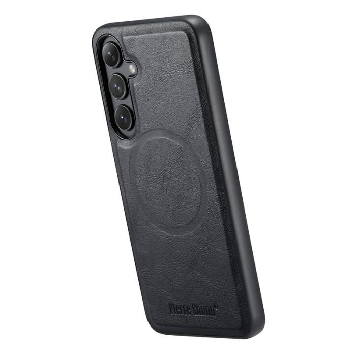 FIERRE SHANN - FIERRE SHANN 027 Fodral för Samsung Galaxy S24 FE - Äkta läder - Svart