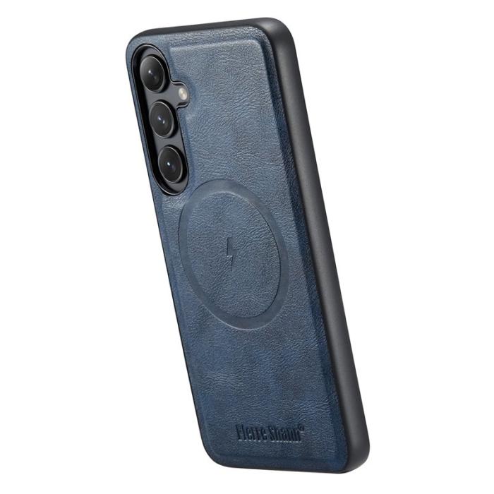 FIERRE SHANN - FIERRE SHANN 027 Fodral för Samsung Galaxy S25+ - Äkta läder - Blå