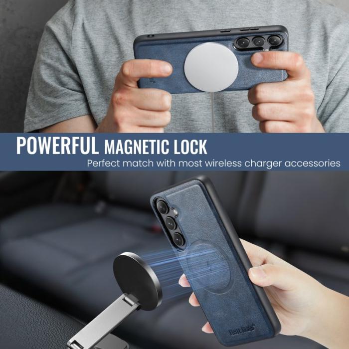 FIERRE SHANN - FIERRE SHANN 027 Fodral för Samsung Galaxy S25+ - Äkta läder - Blå