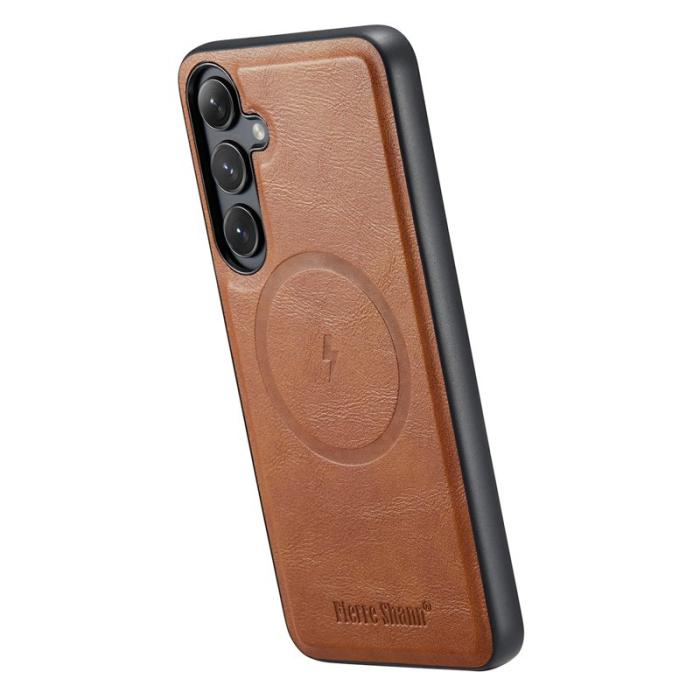 FIERRE SHANN - FIERRE SHANN 027 Fodral för Samsung Galaxy S25 - Äkta läder - Brun