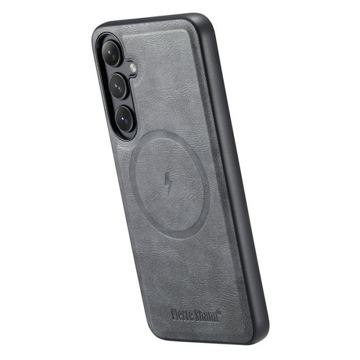 FIERRE SHANN - FIERRE SHANN 027 Fodral för Samsung Galaxy S25+ Äkta läder - Grå