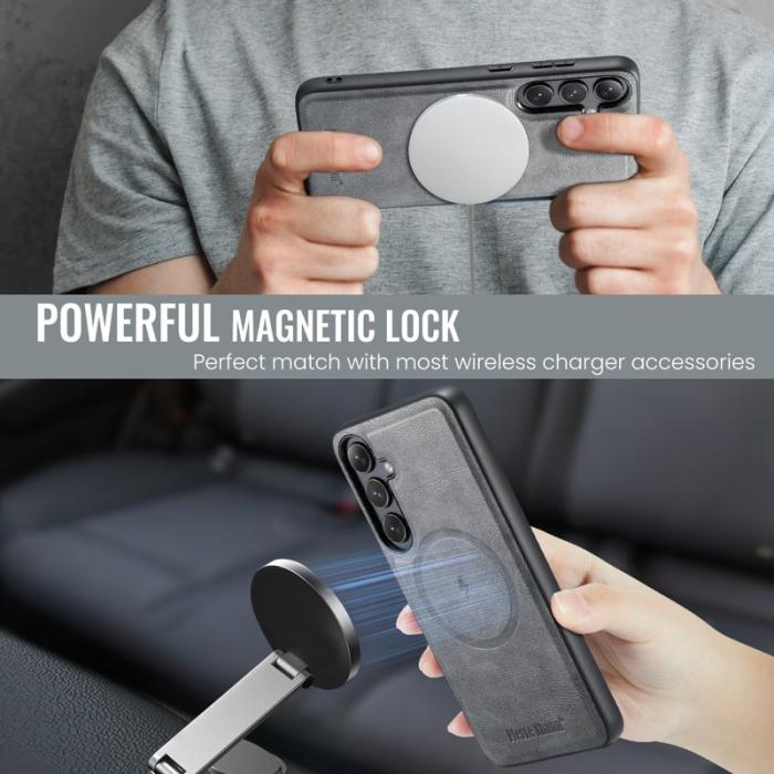 FIERRE SHANN - FIERRE SHANN 027 Fodral för Samsung Galaxy S25+ Äkta läder - Grå