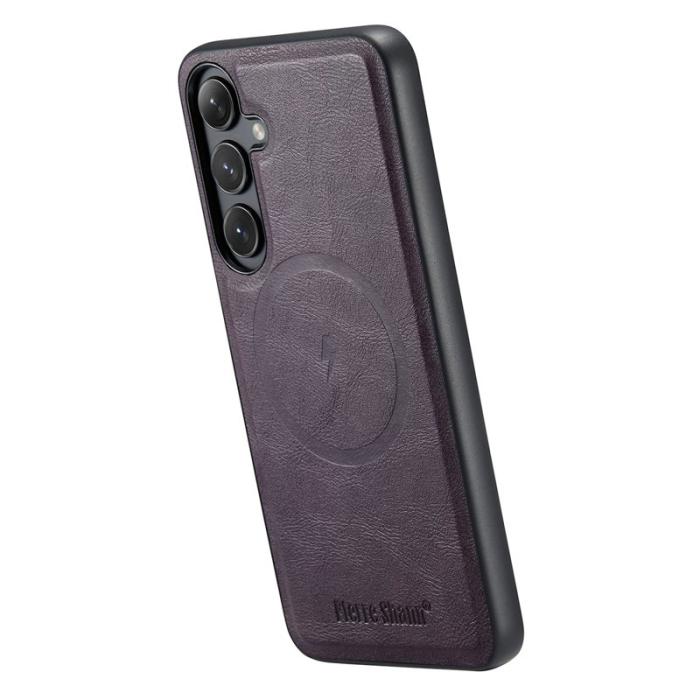 FIERRE SHANN - FIERRE SHANN 027 Fodral för Samsung Galaxy S25+ - Äkta läder - Lila