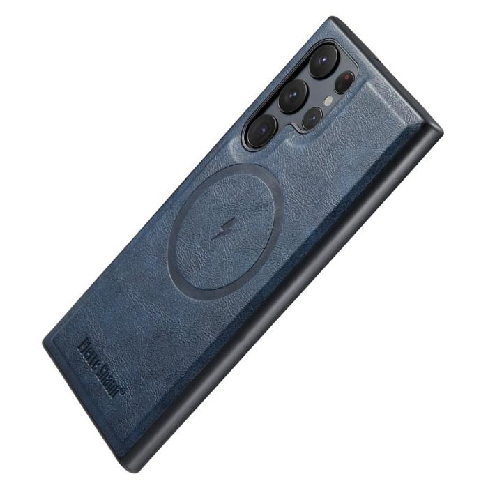FIERRE SHANN - FIERRE SHANN 027 Fodral för Samsung Galaxy S25 Ultra - Äkta läder - Blå