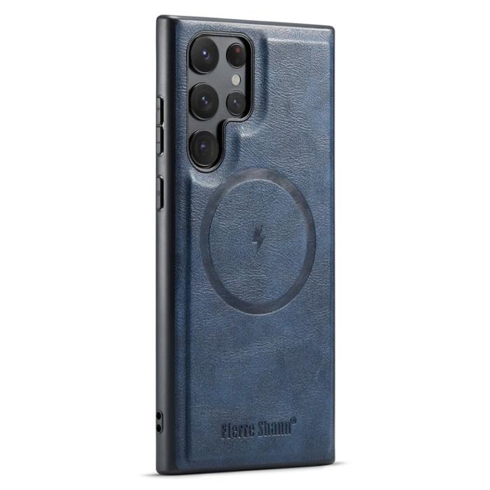 FIERRE SHANN - FIERRE SHANN 027 Fodral för Samsung Galaxy S25 Ultra - Äkta läder - Blå
