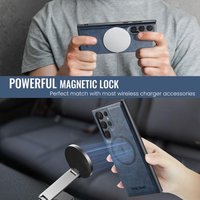 FIERRE SHANN - FIERRE SHANN 027 Fodral för Samsung Galaxy S25 Ultra - Äkta läder - Blå