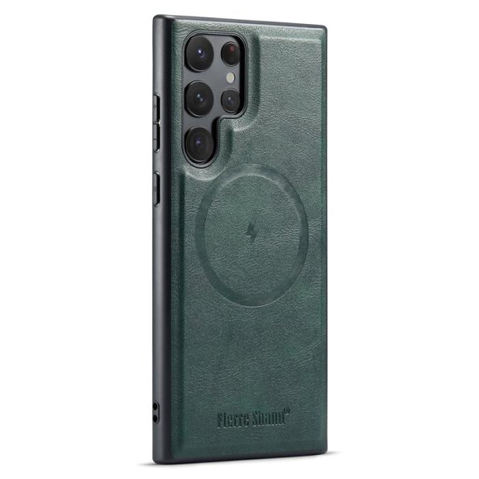FIERRE SHANN - FIERRE SHANN 027 Fodral för Samsung Galaxy S25 Ultra - Äkta läder - Grön