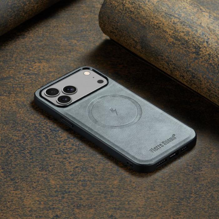 FIERRE SHANN - FIERRE SHANN 027 iPhone 17 Pro Fodral Äkta läder - Grå