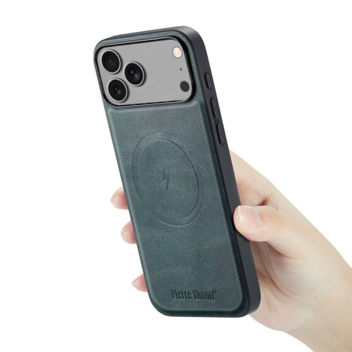 FIERRE SHANN - FIERRE SHANN 027 iPhone 17 Pro Fodral Äkta läder - Grön