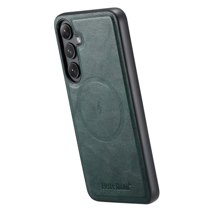 FIERRE SHANN - FIERRE SHANN 027 Samsung Galaxy S25 Fodral Äkta läder - Grön