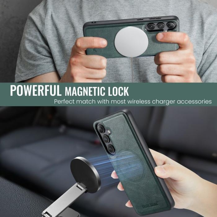 FIERRE SHANN - FIERRE SHANN 027 Samsung Galaxy S25 Fodral Äkta läder - Grön