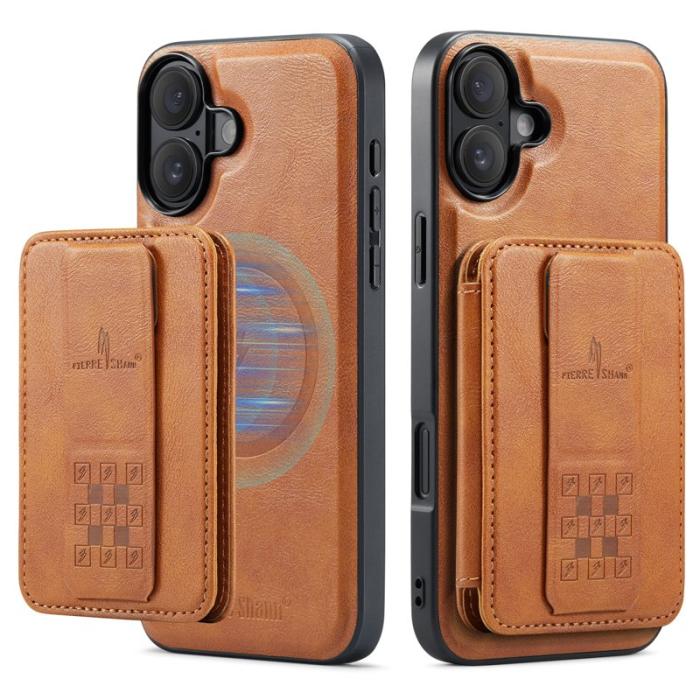 FIERRE SHANN - FIERRE SHANN 028 för iPhone 17 Fodral Äkta läder - Brun