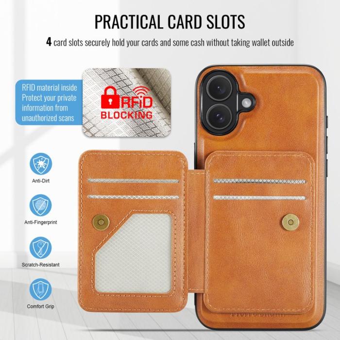 FIERRE SHANN - FIERRE SHANN 028 för iPhone 17 Fodral Äkta läder - Brun