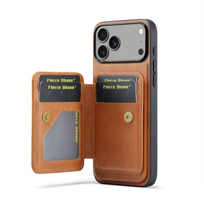 FIERRE SHANN - FIERRE SHANN 028 för iPhone 17 Pro Max Fodral Äkta läder - Brun