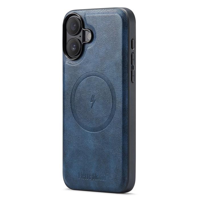 FIERRE SHANN - FIERRE SHANN 028 iPhone 16 Fodral Äkta läder - Blå