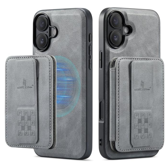 FIERRE SHANN - FIERRE SHANN 028 iPhone 16 Fodral Äkta läder - Grå
