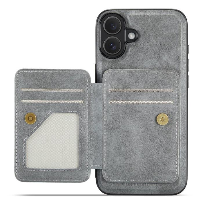 FIERRE SHANN - FIERRE SHANN 028 iPhone 16 Fodral Äkta läder - Grå