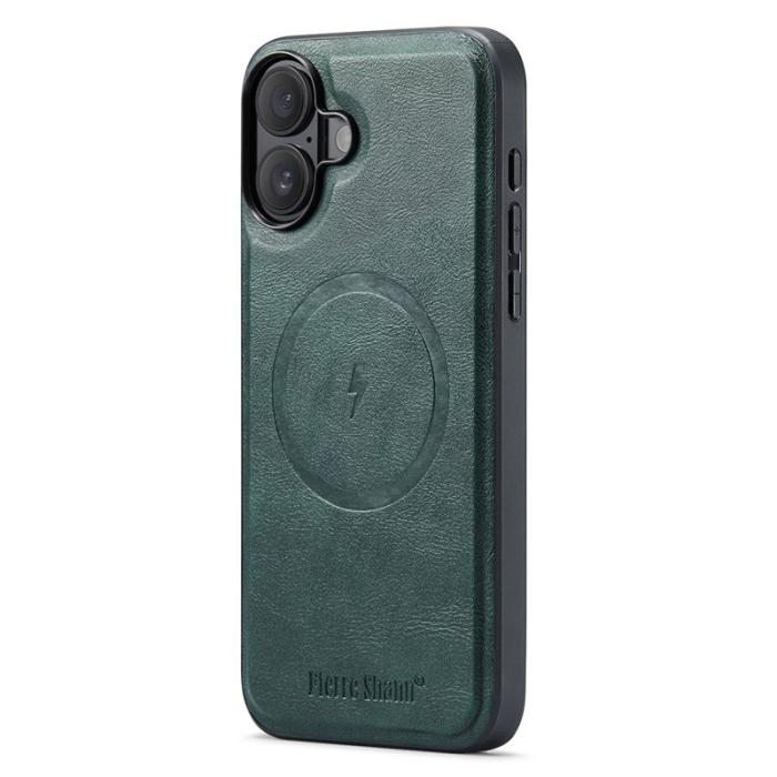 FIERRE SHANN - FIERRE SHANN 028 iPhone 16 Fodral Äkta läder - Grön