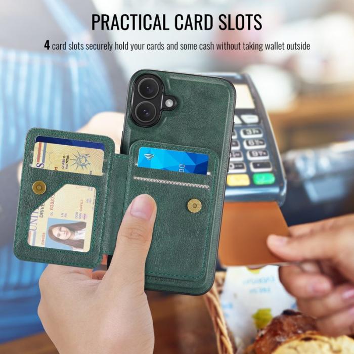 FIERRE SHANN - FIERRE SHANN 028 iPhone 16 Fodral Äkta läder - Grön