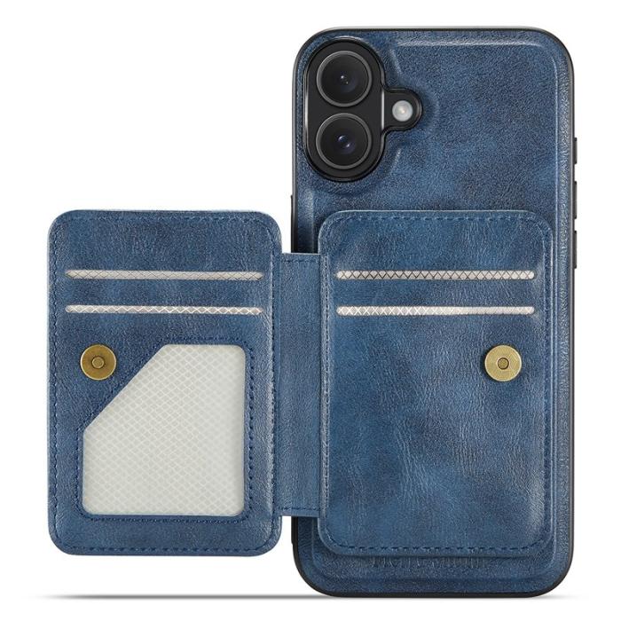 FIERRE SHANN - FIERRE SHANN 028 iPhone 16 Plus Fodral Äkta läder - Blå