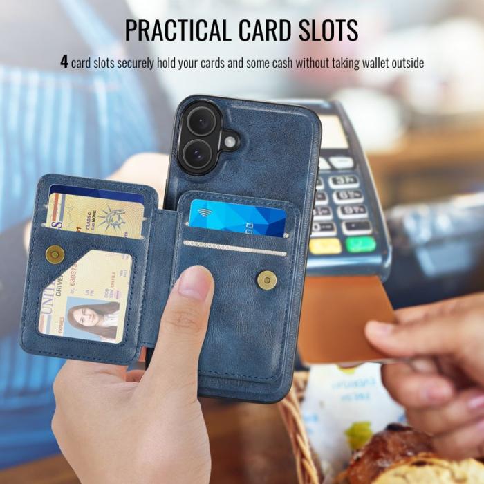 FIERRE SHANN - FIERRE SHANN 028 iPhone 16 Plus Fodral Äkta läder - Blå