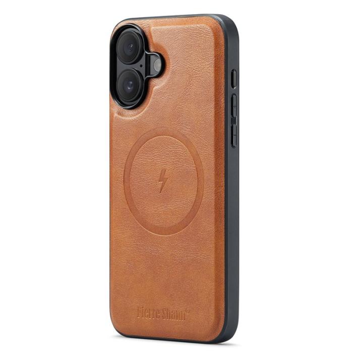 FIERRE SHANN - FIERRE SHANN 028 iPhone 16 Plus Fodral Äkta läder - Brun