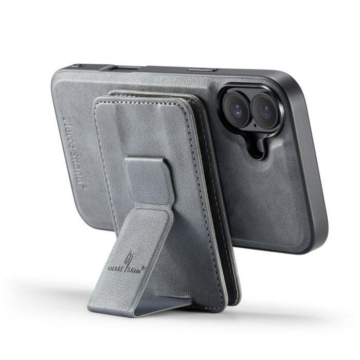 FIERRE SHANN - FIERRE SHANN 028 iPhone 16 Plus Fodral Äkta läder - Grå
