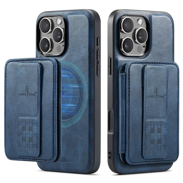 FIERRE SHANN - FIERRE SHANN 028 iPhone 16 Pro Fodral Äkta läder - Blå