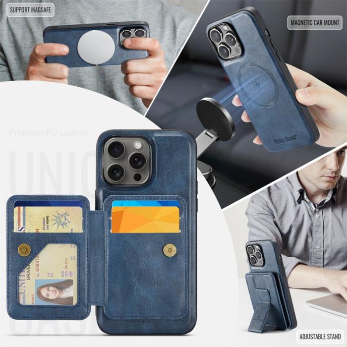 FIERRE SHANN - FIERRE SHANN 028 iPhone 16 Pro Fodral Äkta läder - Blå