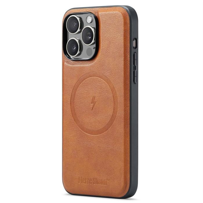 FIERRE SHANN - FIERRE SHANN 028 iPhone 16 Pro Fodral Äkta läder - Brun