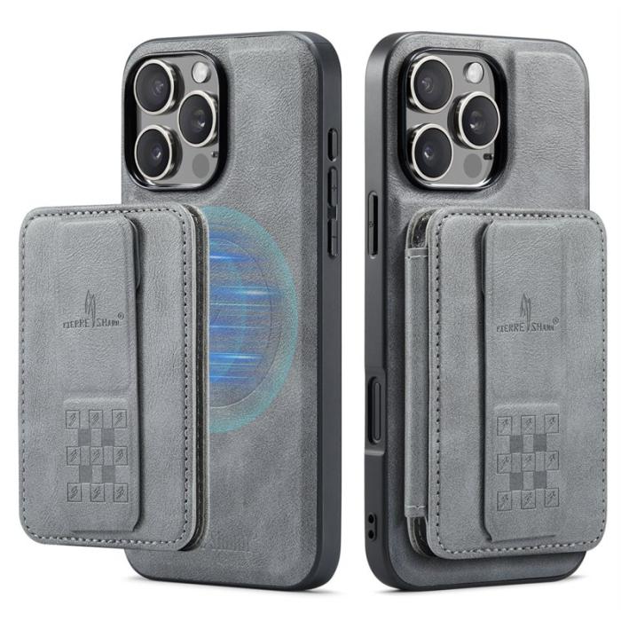 FIERRE SHANN - FIERRE SHANN 028 iPhone 16 Pro Fodral Äkta läder - Grå