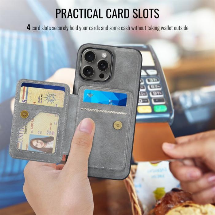 FIERRE SHANN - FIERRE SHANN 028 iPhone 16 Pro Fodral Äkta läder - Grå