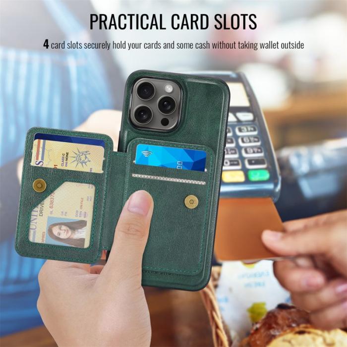 FIERRE SHANN - FIERRE SHANN 028 iPhone 16 Pro Fodral Äkta läder - Grön