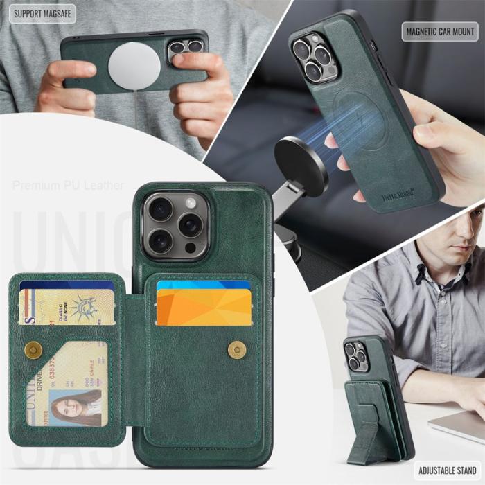 FIERRE SHANN - FIERRE SHANN 028 iPhone 16 Pro Fodral Äkta läder - Grön