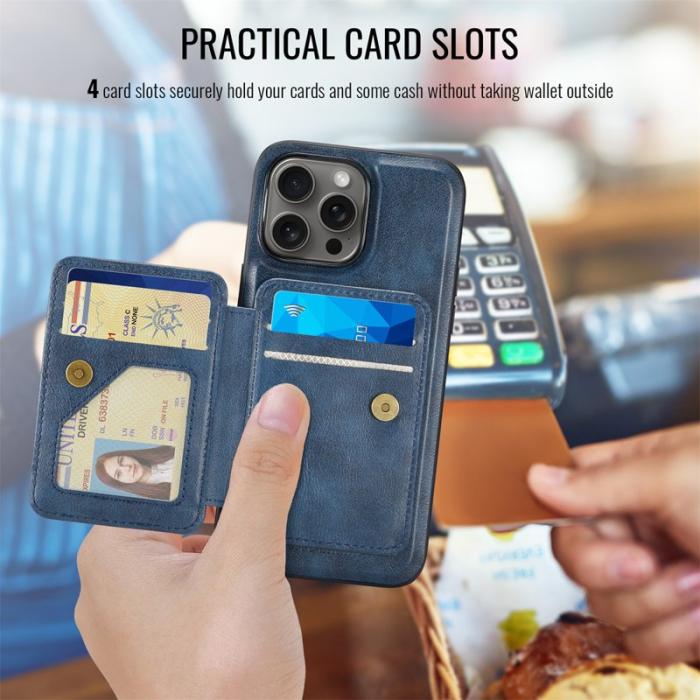 FIERRE SHANN - FIERRE SHANN 028 iPhone 16 Pro Max Fodral Äkta läder - Blå