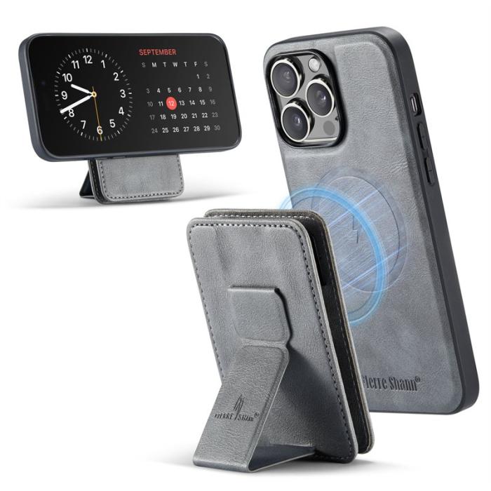 FIERRE SHANN - FIERRE SHANN 028 iPhone 16 Pro Max Fodral Äkta läder - Grå