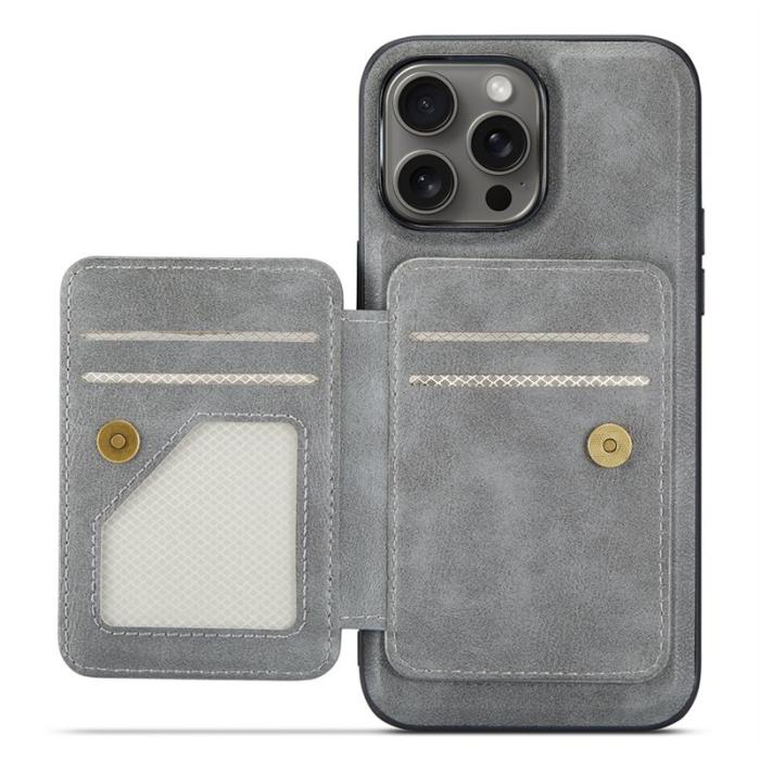 FIERRE SHANN - FIERRE SHANN 028 iPhone 16 Pro Max Fodral Äkta läder - Grå