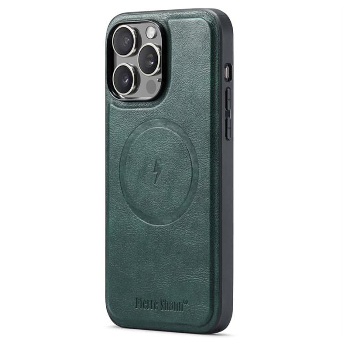 FIERRE SHANN - FIERRE SHANN 028 iPhone 16 Pro Max Fodral Äkta läder - Grön
