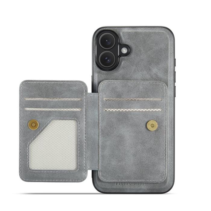 FIERRE SHANN - FIERRE SHANN 028 iPhone 17 Fodral Magnetiskt Läder - Grå