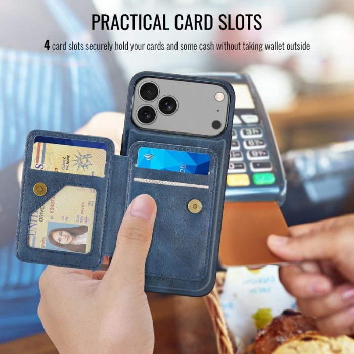 FIERRE SHANN - FIERRE SHANN 028 iPhone 17 Pro Fodral Äkta läder - Blå