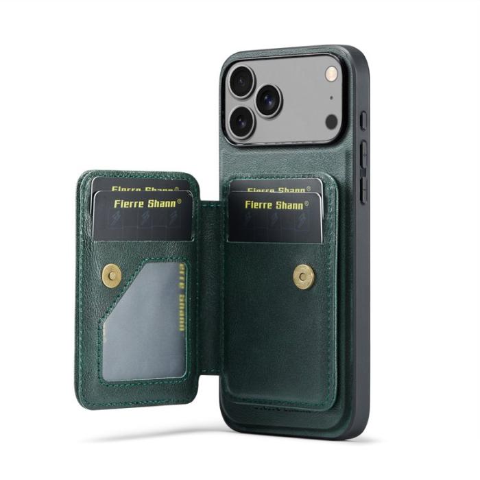 FIERRE SHANN - FIERRE SHANN 028 iPhone 17 Pro Fodral Äkta läder - Grön